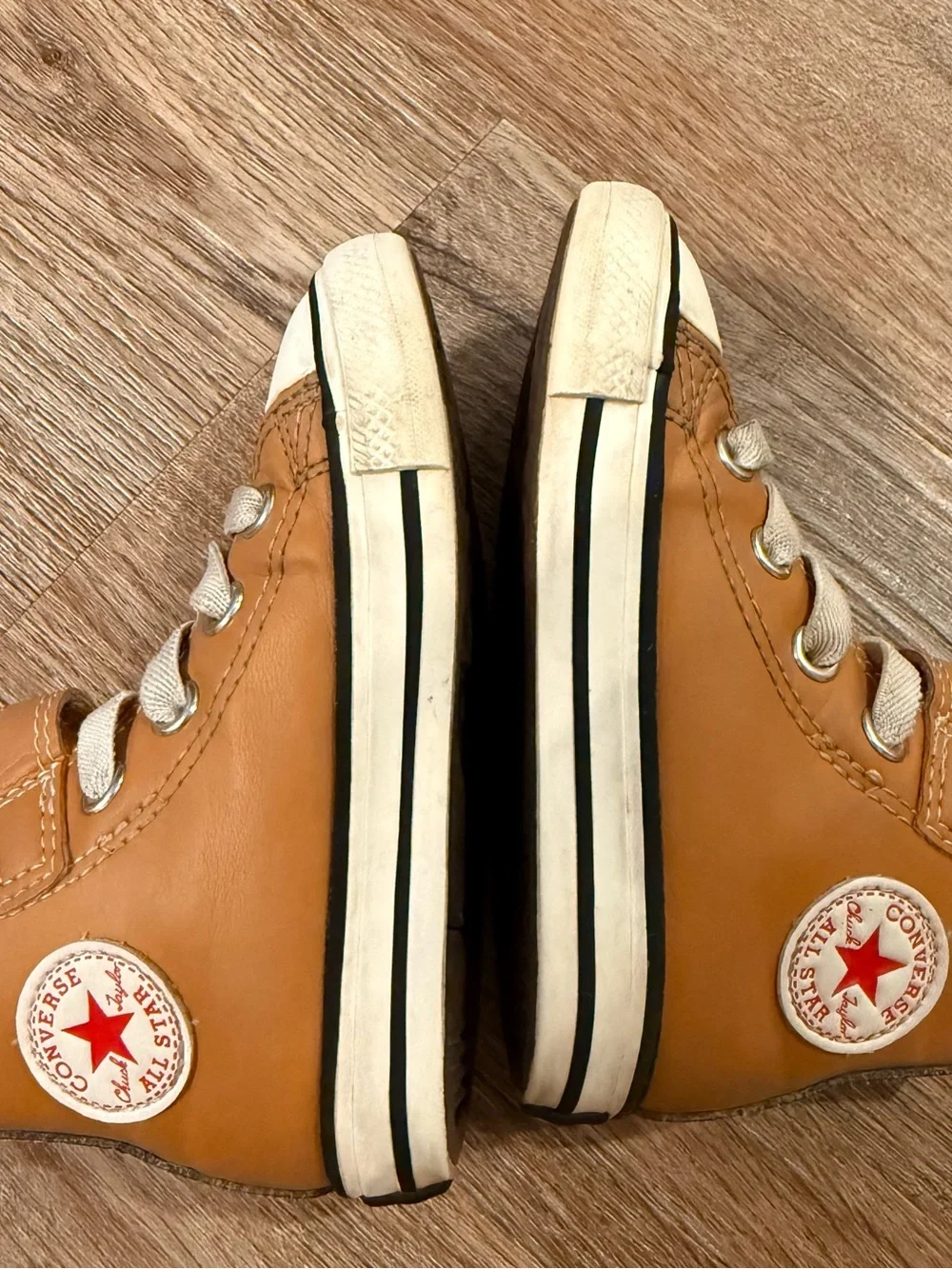 Converse All Star High Top Sneakers Toddler Sz 7 Tan Brown Leather No Tie